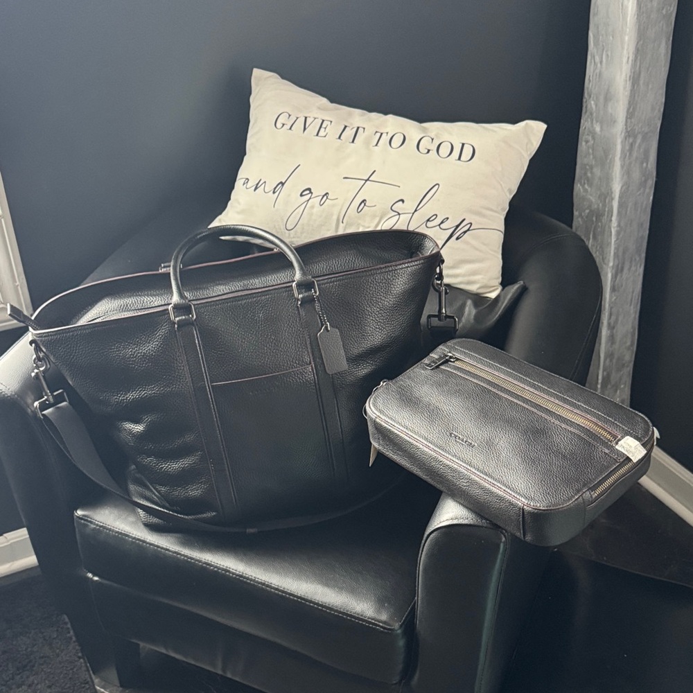 Coach Black Leather Travel Bag Set
